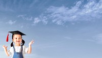 Little graduate girl background, education border