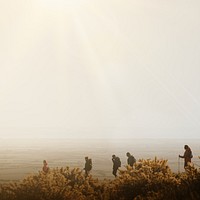 Friends hiking together background, outdoors activity