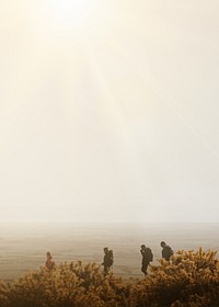 Friends hiking together background, outdoors activity