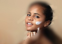 Woman applying skincare background