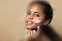 Woman applying skincare background