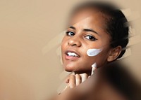 Woman applying skincare background