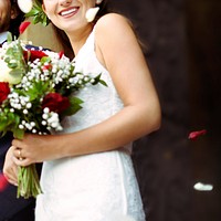 Wedding flower background, bride holding bouquet