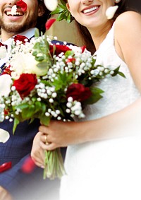 Wedding flower background, bride holding bouquet