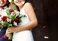 Wedding flower background, bride holding bouquet