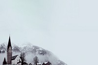 Countryside church border background, snow mountain