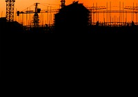 Construction silhouette, orange background