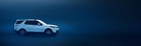 White SUV car background, blue gradient image