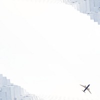 Low-angle flying plane background, building border