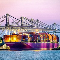 Container ship in the evening