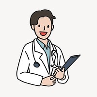 Happy male doctor with stethoscope medical report collage element vector