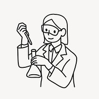 Young female scientist working in lab line art  illustration