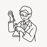 Young male scientist working in lab line art  illustration