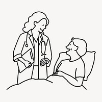 Doctor visiting patient in hospital line drawing vector