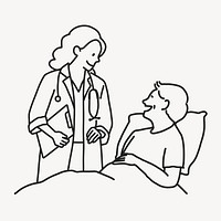 Doctor visiting patient in hospital line art  illustration