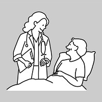 Doctor visiting patient in hospital flat line collage element vector