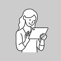 Woman using digital tablet line drawing vector