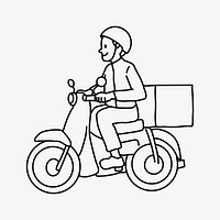 Delivery man on motorcycle line art vector