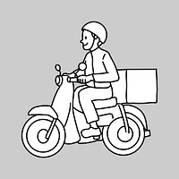 Delivery man on motorcycle flat line collage element vector