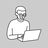 African man using laptop computer line art vector