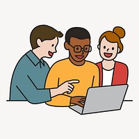 Team using notebook sharing ideas collage element vector