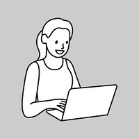 Woman using notebook computer line drawing collage element vector