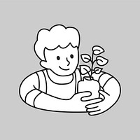 Kid holding plant line art vector