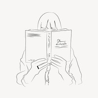 Woman reading book line art vector