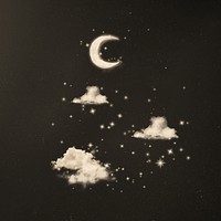 Aesthetic starry sky, crescent moon and clouds