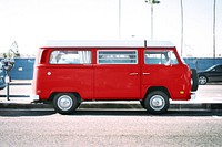 Red retro minivan, vehicle photo