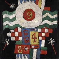 Collection of Numbers, Designs and Letters Seen by Me at the Beginning of the War in Berlin—Military in Nature (ca. 1915) painting in high resolution by Marsden Hartley. Original from the Yale University Art Gallery. 