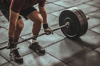 Free man lifting weights gym workout photo, public domain fitness CC0 image.