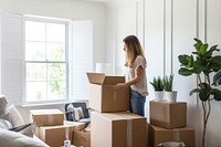 Woman packing for moving AI generated image