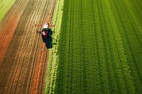 Tractor on farm, drone shot AI generated image