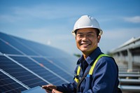 Asian male solar engineer, alternative energy