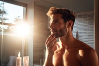 Man in shower, morning light AI generated image