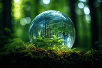 Glass ball on moss AI generated image