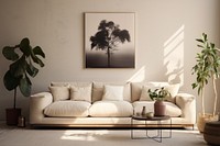 Minimal living room with beige sofa 