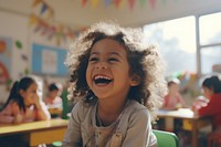 Happy preschooler in classroom