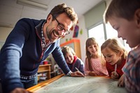 Teacher in happy classroom 