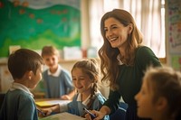 Teacher in happy classroom