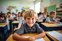 Happy preschoolers in classroom 