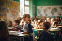 Happy preschoolers in classroom