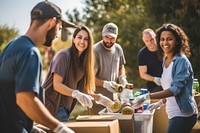 Volunteers helping with food donation