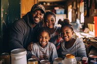 Family volunteering at food bank 