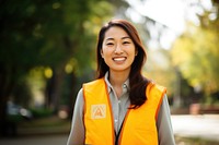 Smile lifejacket portrait outdoors. 