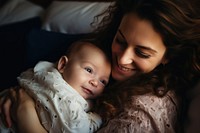 Newborn baby cheerful portrait. 