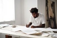 African American man focusing at work