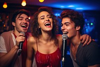 Diverse friends singing karaoke AI generated image