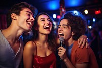 Diverse friends singing karaoke